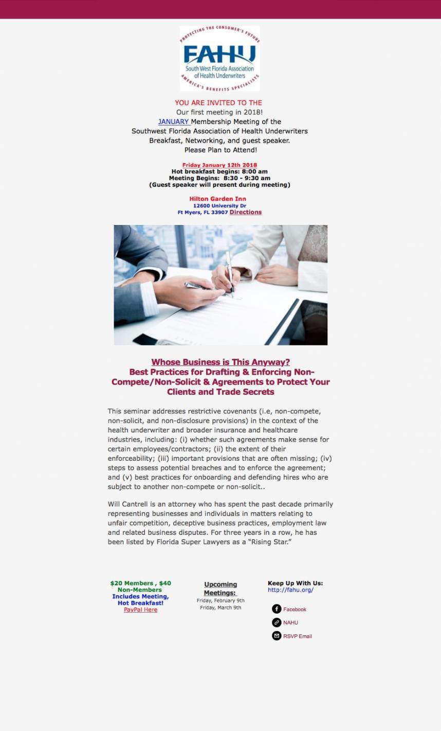 SWFAHU Invite Program for Non-Compete Agreements